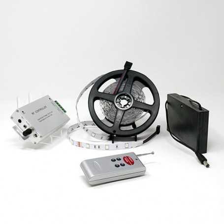Kit ruban LED RGB 30LED/m IP20 5m capteur son avec boitier piles