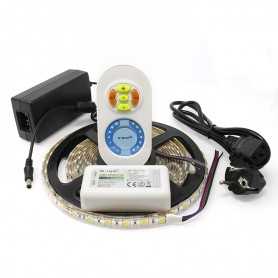 Kit ruban LED CCT 2en1 blanc variable 120LED/m étanche 5m contrôleur RF 220V