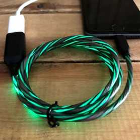 Cordon de recharge USB lumineux vert pour téléphone iPhone