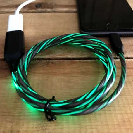 Cordon de recharge USB lumineux vert pour téléphone iPhone