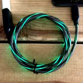Cordon de recharge USB lumineux vert pour téléphone Android