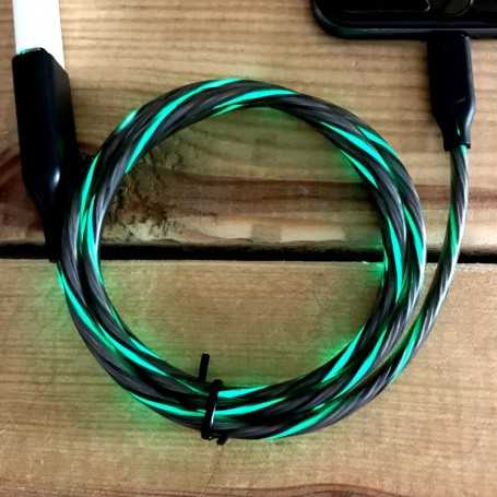 Cordon de recharge USB lumineux vert pour téléphone Android