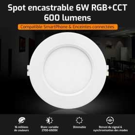 Spot LED encastrable connecté RGB+CCT 6W Mi-Light (MiBOXER)