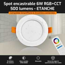 Spot LED encastrable ETANCHE connecté RGB+CCT 6W Mi-Light (MiBOXER)