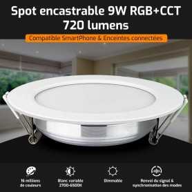 Spot LED encastrable connecté RGB+CCT 9W Mi-Light (MiBOXER)