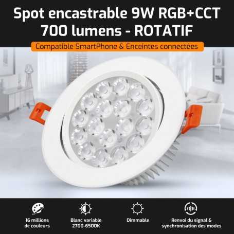 Spot LED encastrable ROTATIF connecté RGB+CCT 9W Mi-Light (MiBOXER)