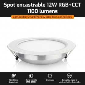 Spot LED encastrable connecté RGB+CCT 12W Mi-Light (MiBOXER)