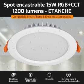 Spot LED encastrable ETANCHE connecté RGB+CCT 15W Mi-Light (MiBOXER)