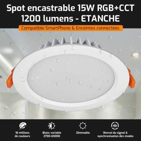 Spot LED encastrable ETANCHE connecté RGB+CCT 15W Mi-Light (MiBOXER)