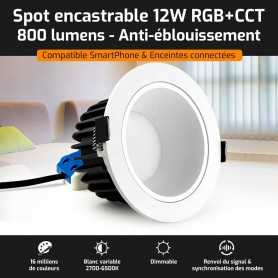Spot LED encastrable ANTI-EBLOUISSEMENT connecté RGB+CCT 12W Mi-Light (MiBOXER)