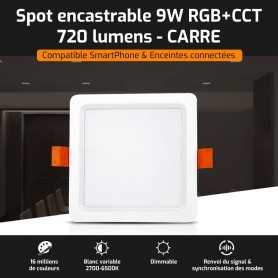 Spot LED encastrable CARRE connecté RGB+CCT 9W Mi-Light (MiBOXER)