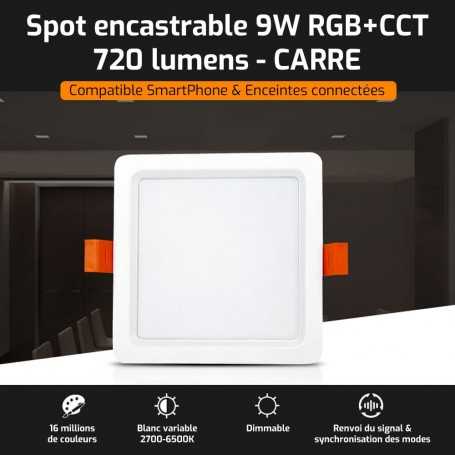 Spot LED encastrable CARRE connecté RGB+CCT 9W Mi-Light (MiBOXER)