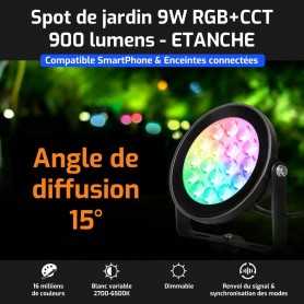 Spot LED de jardin connecté étanche RGB+CCT 9W 220V Mi-Light (MiBOXER)