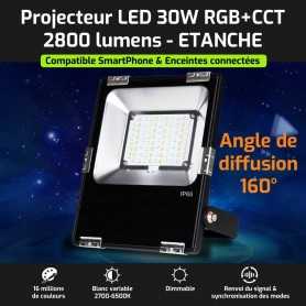 Projecteur LED connecté étanche RGB+CCT 30W 220V Mi-Light (MiBOXER)