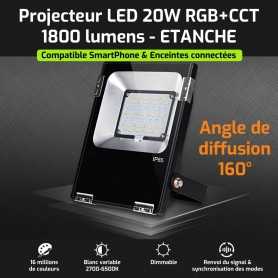 Projecteur LED connecté étanche RGB+CCT 20W 220V Mi-Light (MiBOXER)