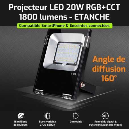 Projecteur LED connecté étanche RGB+CCT 20W 220V Mi-Light (MiBOXER)