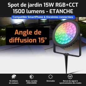 Spot LED de jardin connecté étanche RGB+CCT 15W 220V Mi-Light (MiBOXER)