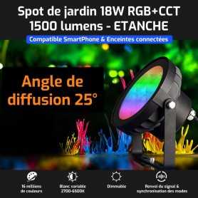 Spot LED de jardin connecté étanche RGB+CCT 18W 220V Mi-Light (MiBOXER)