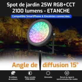 Spot LED de jardin connecté étanche RGB+CCT 25W 220V Mi-Light (MiBOXER)