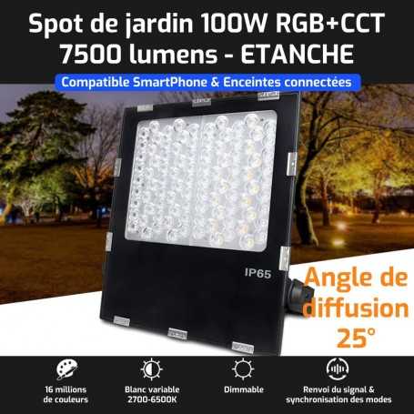 Spot LED de jardin connecté étanche RGB+CCT 100W 220V Mi-Light (MiBOXER)