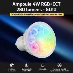 Ampoule LED connectée RGB+CCT GU10 4W Mi-Light (MiBOXER)