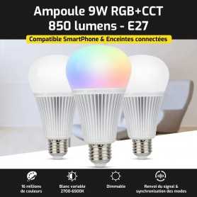 Ampoule LED connectée RGB+CCT E27 9W Mi-Light (MiBOXER)