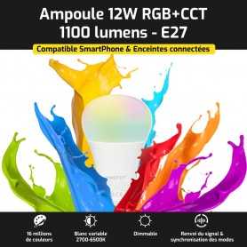 Ampoule LED connectée RGB+CCT E27 12W Mi-Light (MiBOXER)