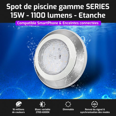 Projecteur LED de piscine connecté RGB+CCT 15W gamme SERIES Mi-Light (MiBOXER)