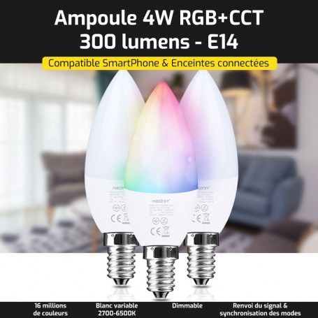 Ampoule LED connectée RGB+CCT E14 4W Mi-Light (MiBOXER)
