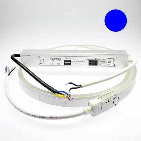 Néon LED flexible 3m bleu avec alimentation 220V étanche
