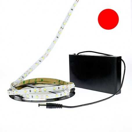 Kit bande LED rouge 60LED/m IP20 2m50 avec boitier piles