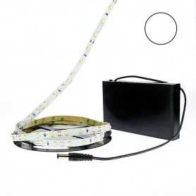 Kit bande LED blanche 60LED/m IP20 5m avec boitier piles