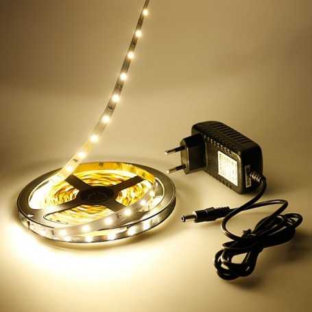 Kit ruban LED blanc chaud 60LED/m IP20 5m avec alimentation 220V