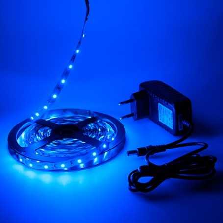 Kit ruban LED bleu 60LED/m IP20 5m avec alimentation 220V