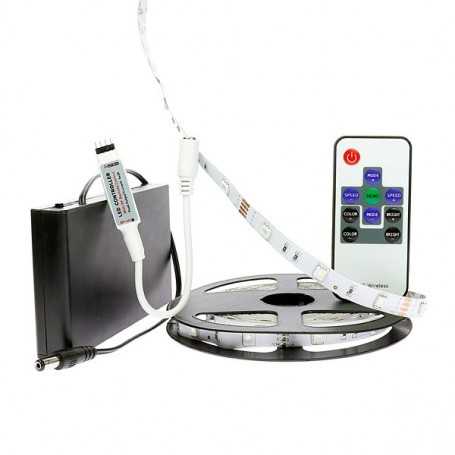 Kit ruban LED RGB 30LED/m IP20 2m50 mini contrôleur RF avec boitier piles
