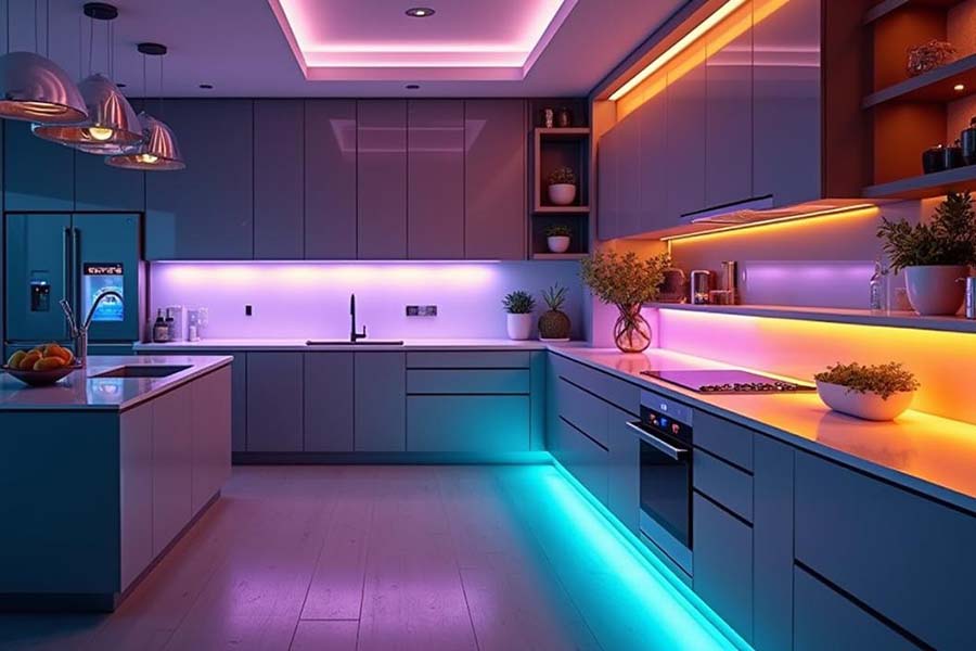 Ruban LED cuisine équipée