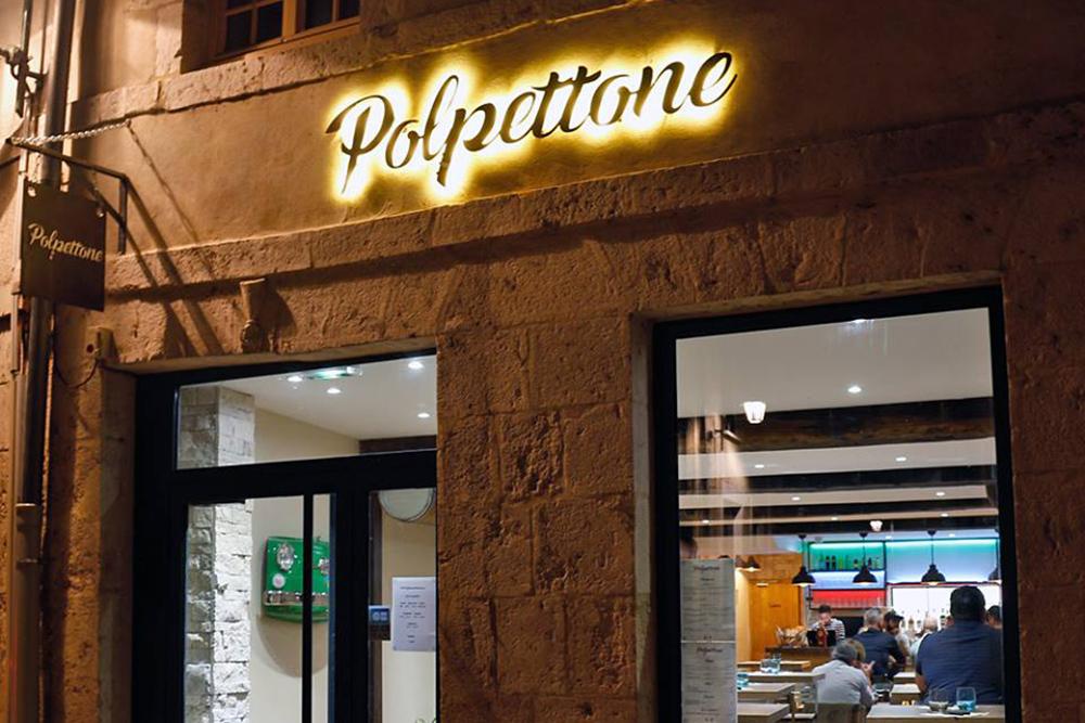Enseigne ext&eacute;rieure de nuit avec Bande LED pour le restaurant Polpettone &agrave; Orl&eacute;ans