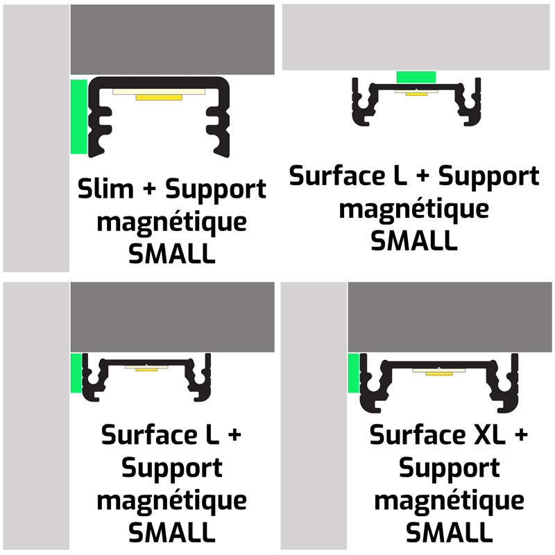 Support magnétique pour réglette LED alu