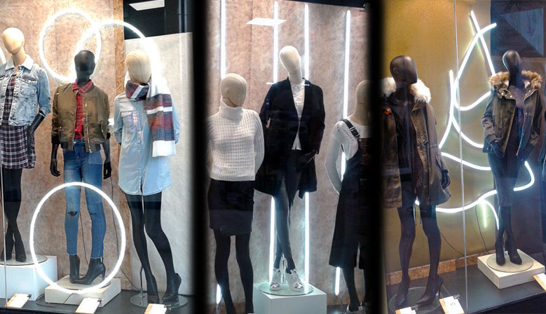 Pr&eacute;sentation des diff&eacute;rentes d&eacute;corations des vitrines Jennyfer en ruban led n&eacute;on