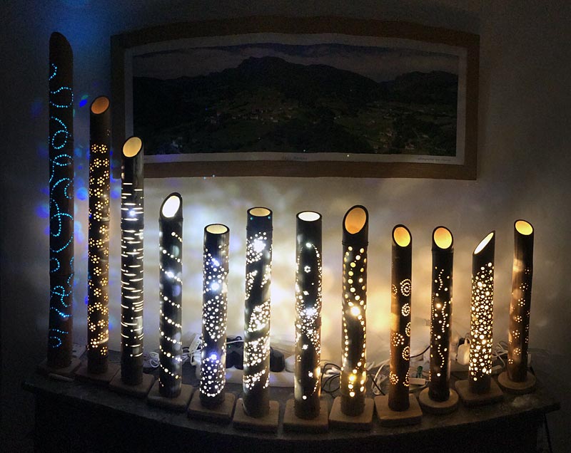 Lampes en bambou avec led RGB et monocouleur - S&eacute;bastien EGEA